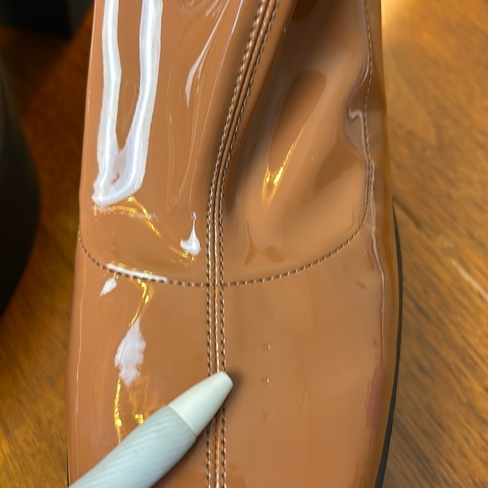 KATY PERRY Heightten Stretch Bootie Patent Platform Zip Chunky Butterscotch 9M - Picture 11 of 13